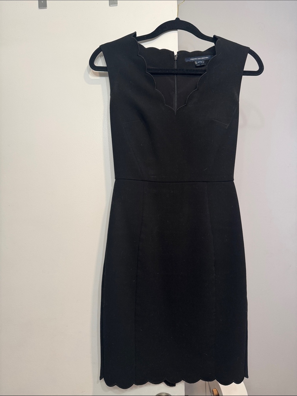 French Connection Black Scalloped Midi Dress